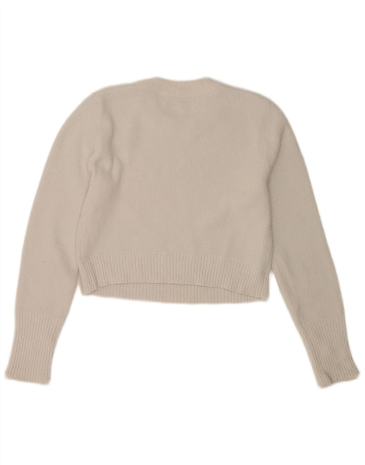 Zara Pull court à col rond pour femme UK 12 Blanc moyen