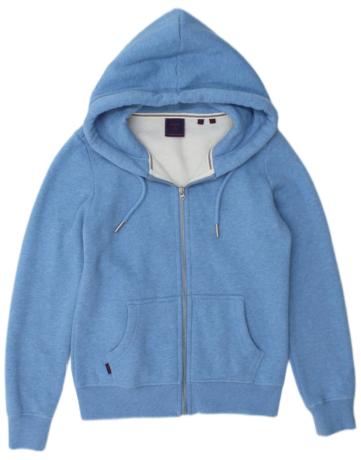 SUPERDRY Pull à capuche zippé pour femme UK 10 Petit Bleu Coton