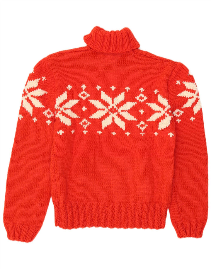 vintage Femmes Roll Neck Jumper Pull UK 12 Moyen Rouge Fair Isle