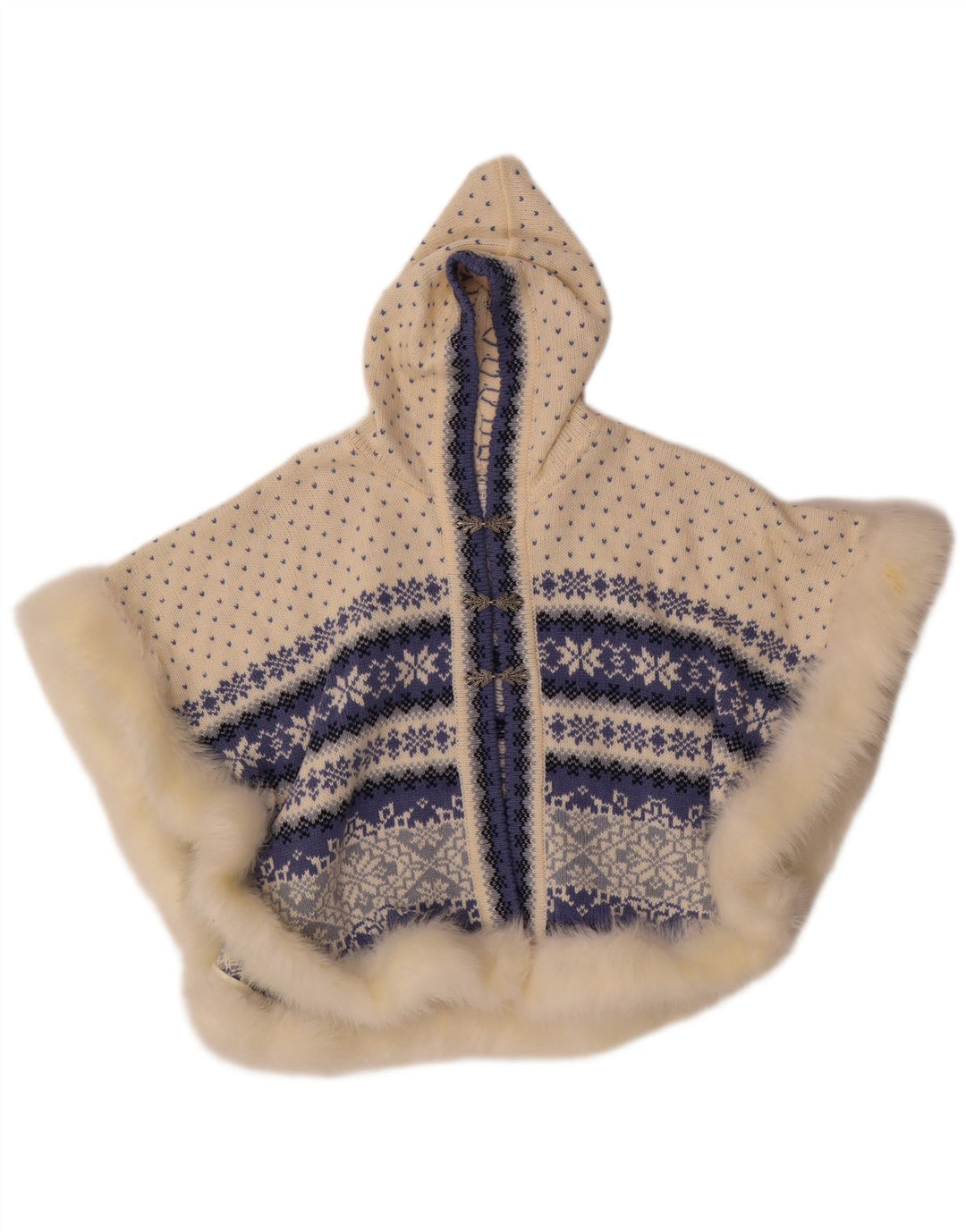 vintage Femmes Poncho Jumper UK 14 Moyen Blanc Fair Isle Laine