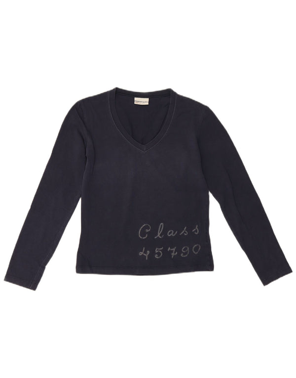 Murphy & Nye Haut court graphique à manches longues pour femme UK 10 Petit Bleu marine