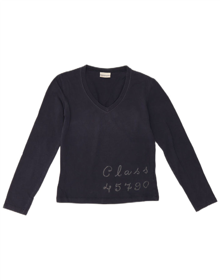 Murphy & Nye Haut court graphique à manches longues pour femme UK 10 Petit Bleu marine