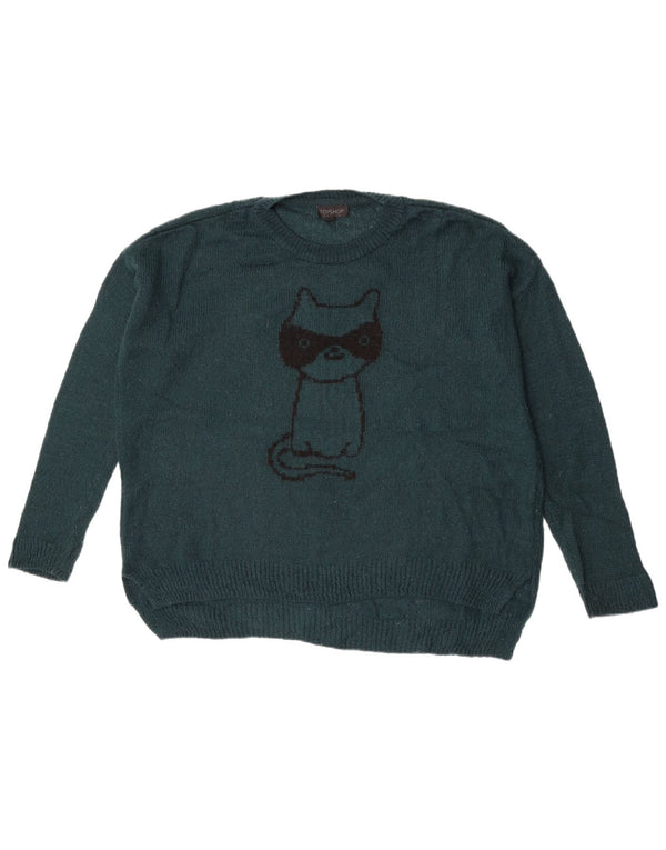 Topshop Pull graphique surdimensionné à col rond pour femme UK 10 Petit Bleu