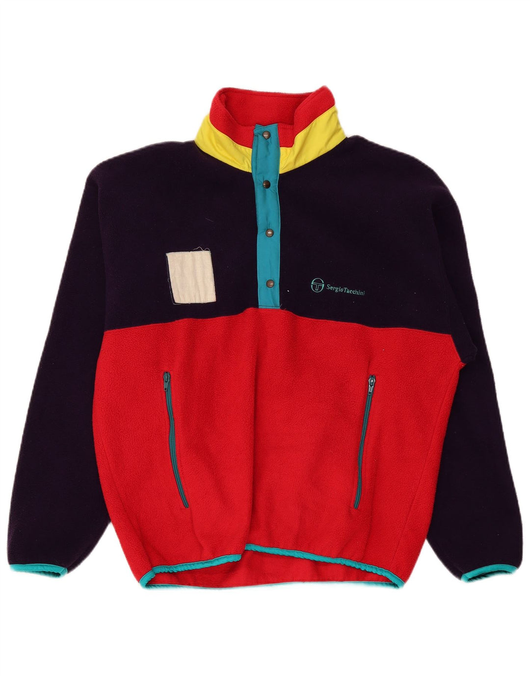 Sergio Tacchini Pull polaire à col boutonné pour homme, grand color block rouge
