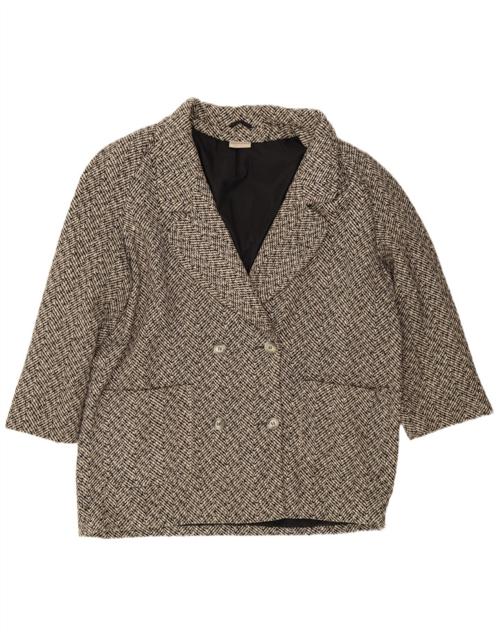 Essentials Manteau croisé pour femme UK 20 2XL Laine à chevrons Gris