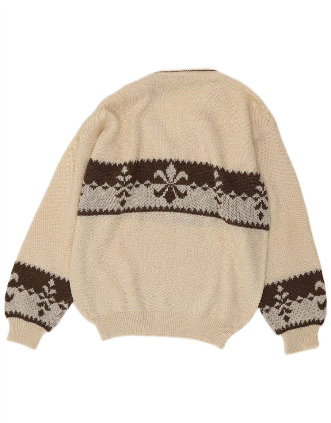 vintage Mens V-Col Jumper Pull Grande Laine Fair Isle Blanche