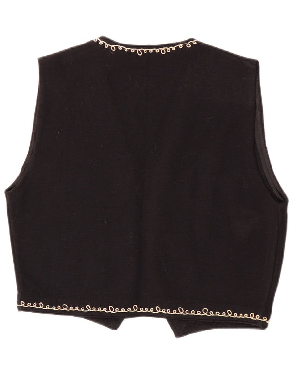 Gilet tricoté femme vintage UK 14 Grande laine florale noire