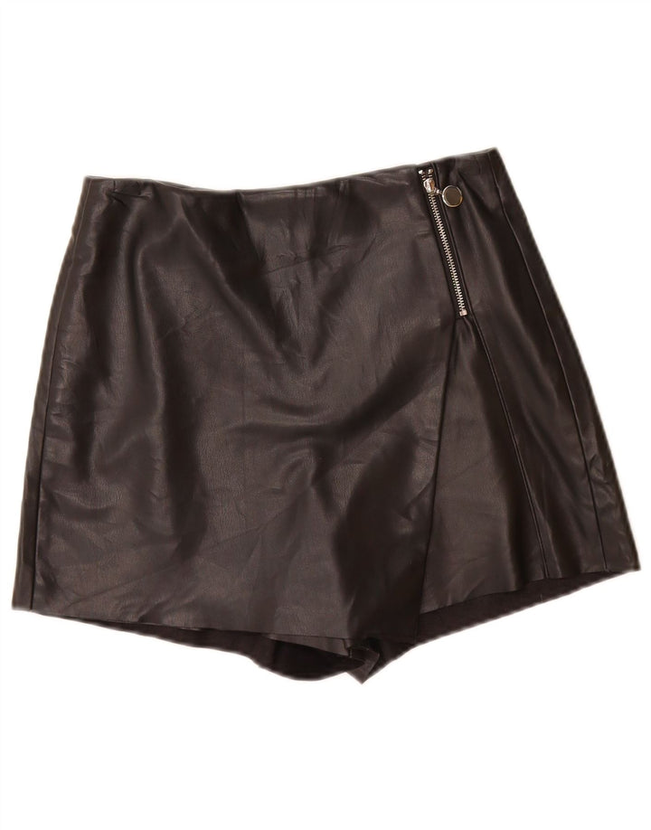 ZARA Short décontracté en simili cuir pour femme Petit W26 Noir Polyuréthane
