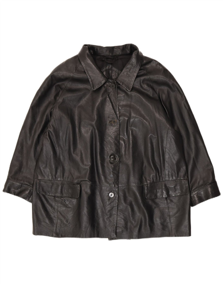 vintage Femmes 5 Boutons Veste Blazer En Cuir IT 52 2XL Noir