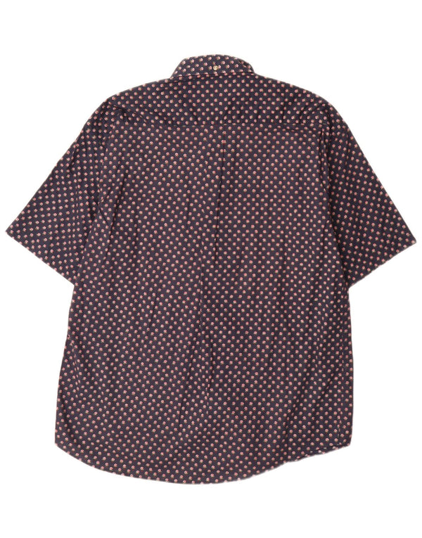 vintage Chemise à manches courtes pour hommes Grand coton floral bleu marine