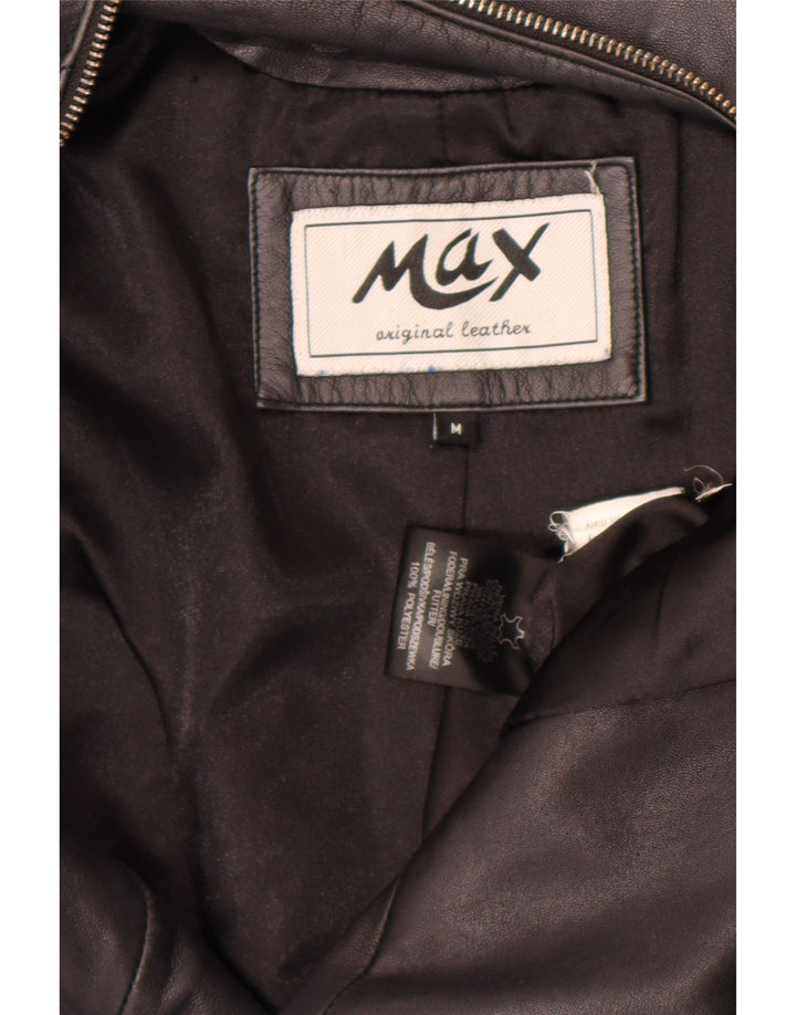 Max Womens Crop Biker Veste en cuir UK 12 Cuir noir moyen