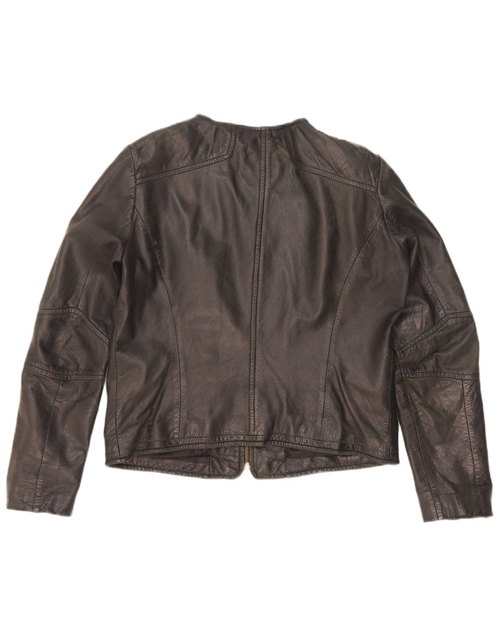 Mango Veste en cuir court pour femme UK 14 Grand cuir noir