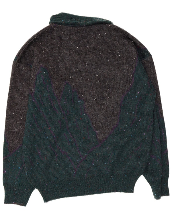 vintage Homme Graphique Col Châle Pull Pull Moyen Multicolore Moucheté