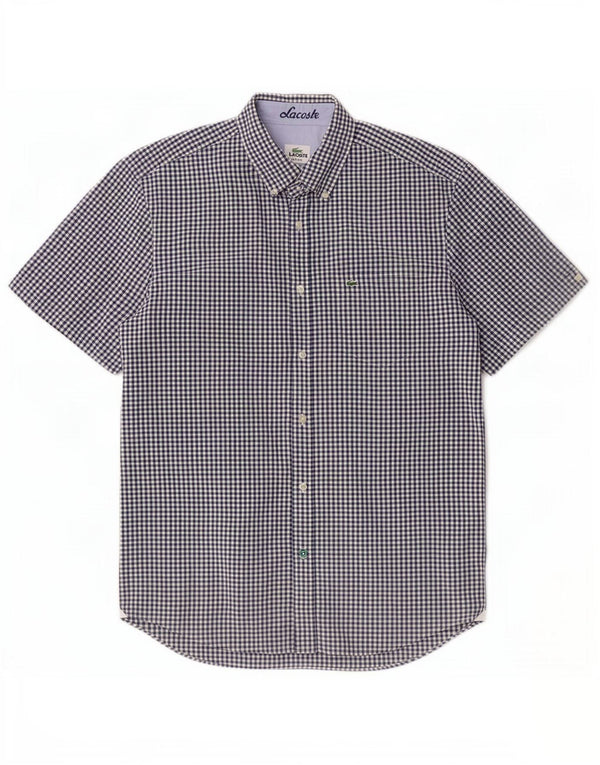 Lacoste Chemise à manches courtes pour hommes Taille 40 Vichy bleu marine moyen