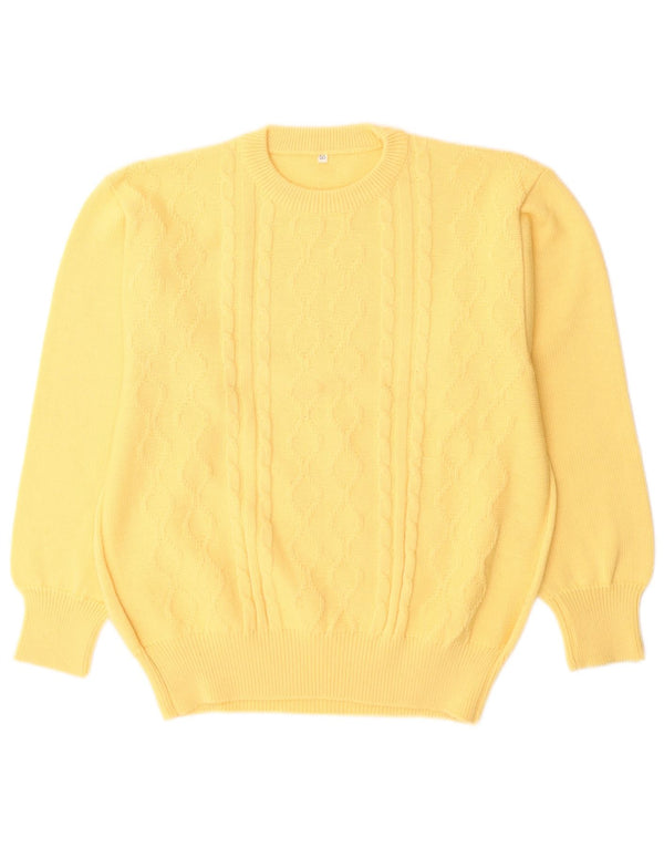 vintage Mens Crew Neck Jumper Pull IT 50 Laine Jaune Moyenne