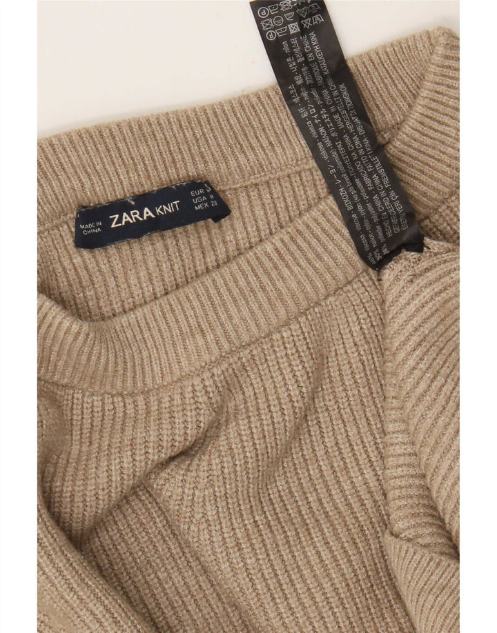 Zara Pull court surdimensionné à col bateau pour femme UK 14 Marron moyen