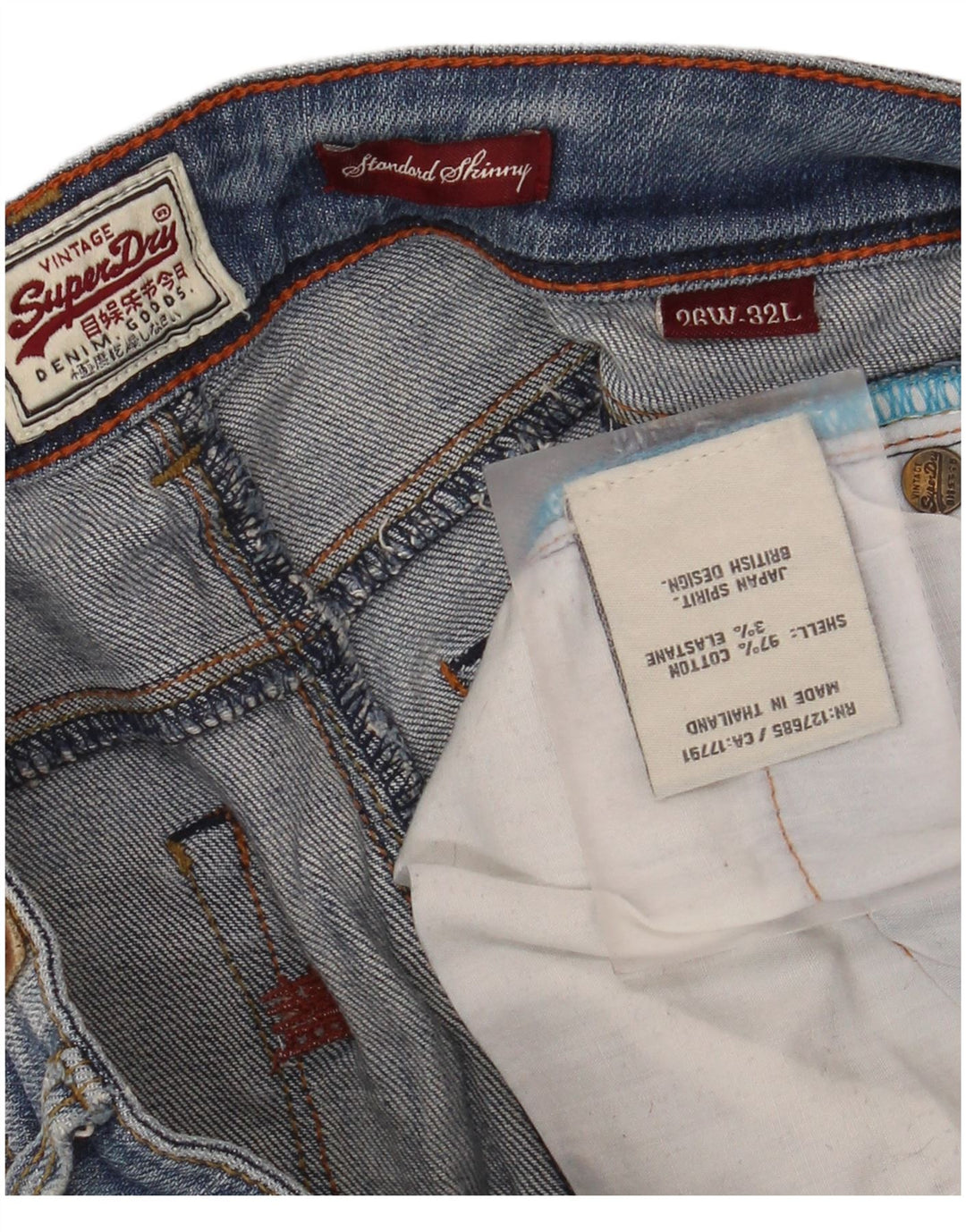 Superdry Jean skinny standard vieilli W26 L32 en coton bleu