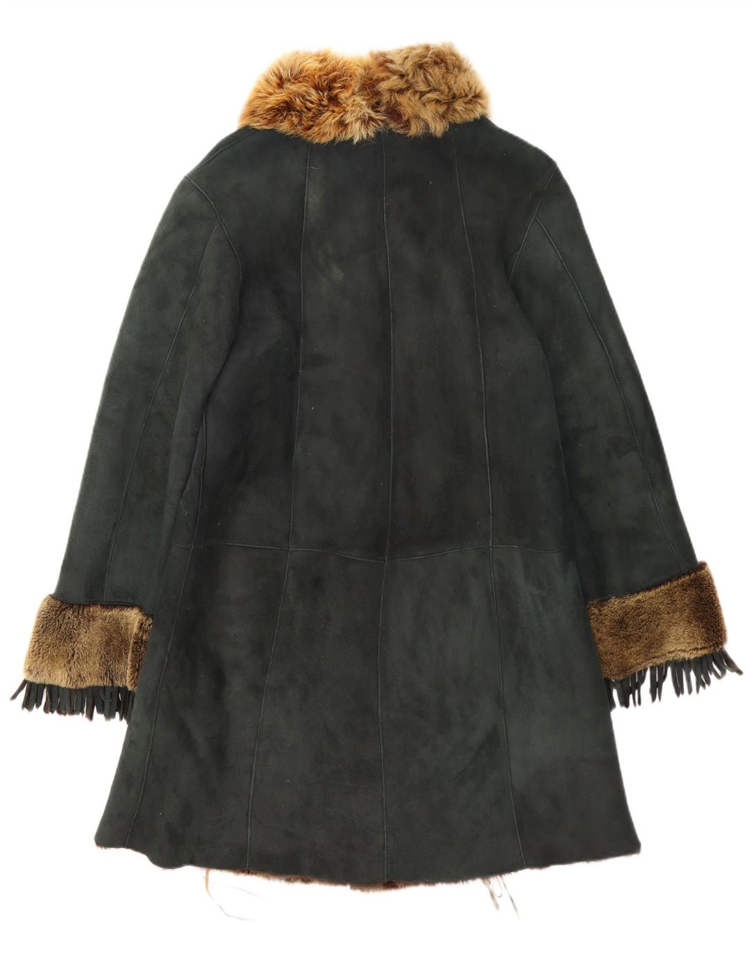 manteau en peau de mouton vintage femme UK 12 Vert moyen