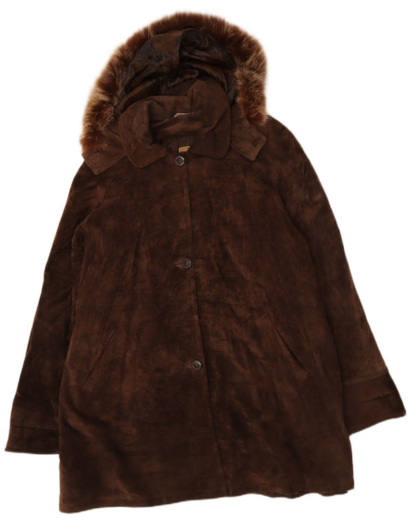 Privilegi Pardessus surdimensionné à capuche en daim pour femme IT 48 XL Cuir marron