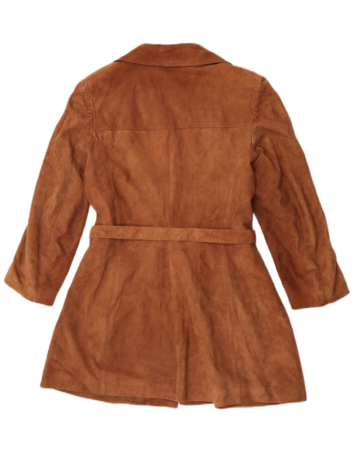 vintage Femme Suède Pardessus IT 52 2XL Cuir Marron