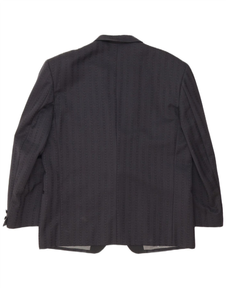 vintage Homme 1 Bouton Blazer Veste IT 54 2XL Bleu Marine Rayé Laine Vierge