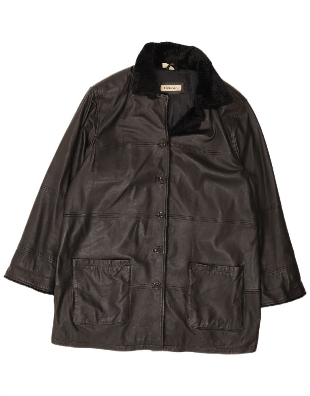 manteau en cuir femme vintage UK 24 4XL Cuir noir