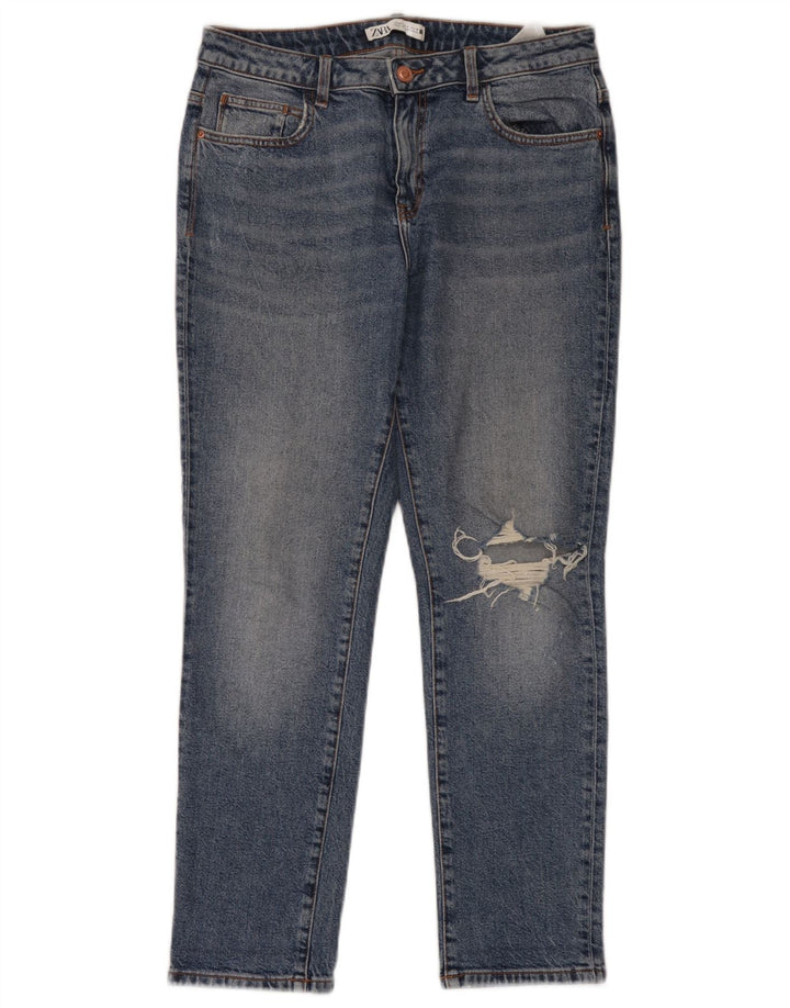 Zara Jean slim vieilli pour femme EU 40 Medium W30 L28 Bleu Coton