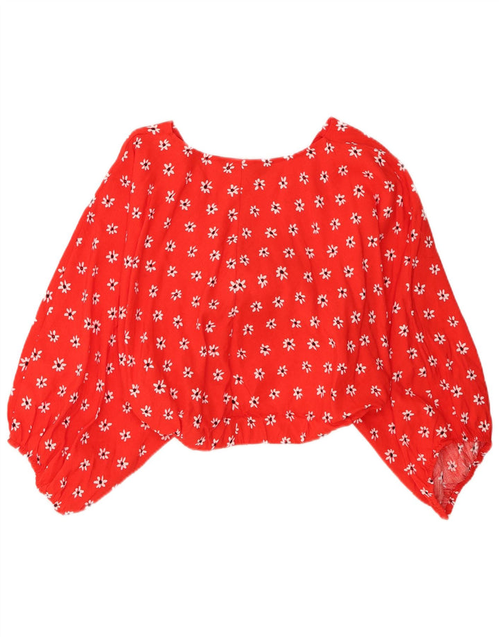Zara Haut court à manches longues pour femme avec lien sur le devant - Rouge moyen - Floral - UK 12