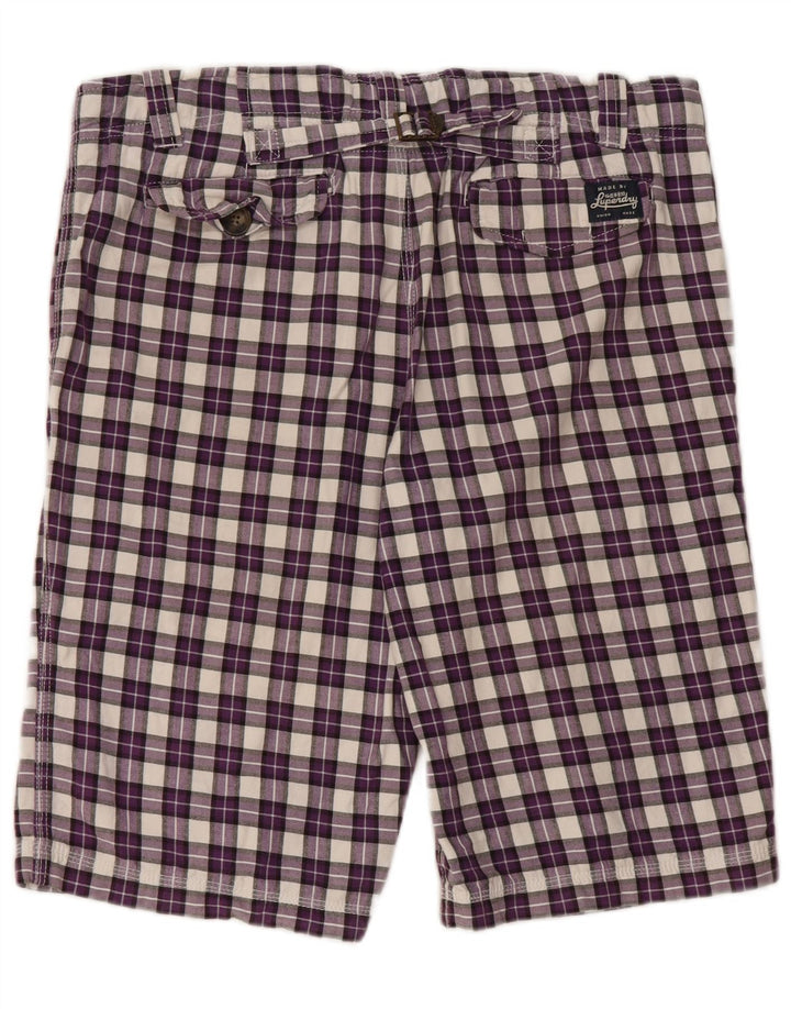 SUPERDRY Short Chino Homme Large W36 Violet Carreaux Coton