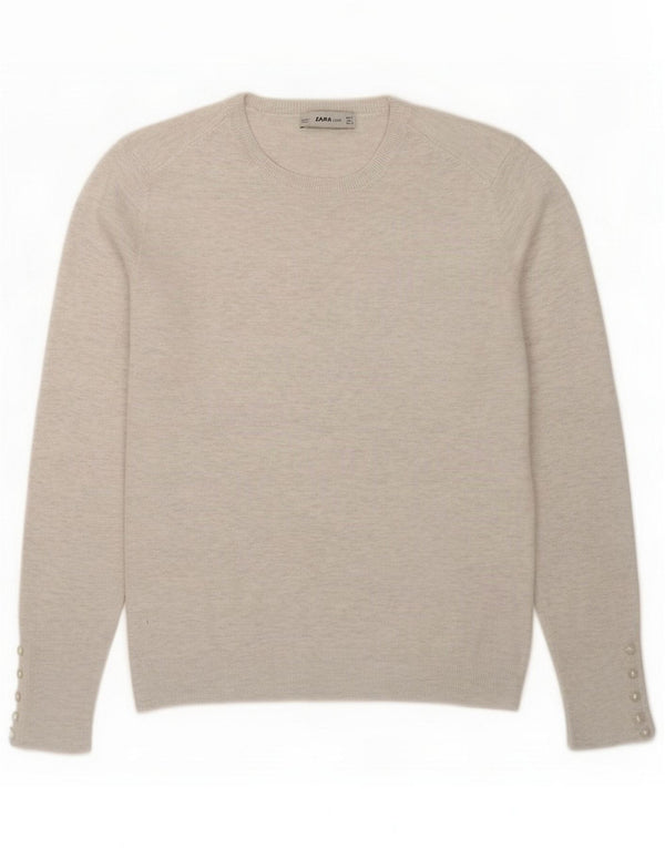Zara Pull col rond pour femme UK 14 Large Viscose mouchetée gris