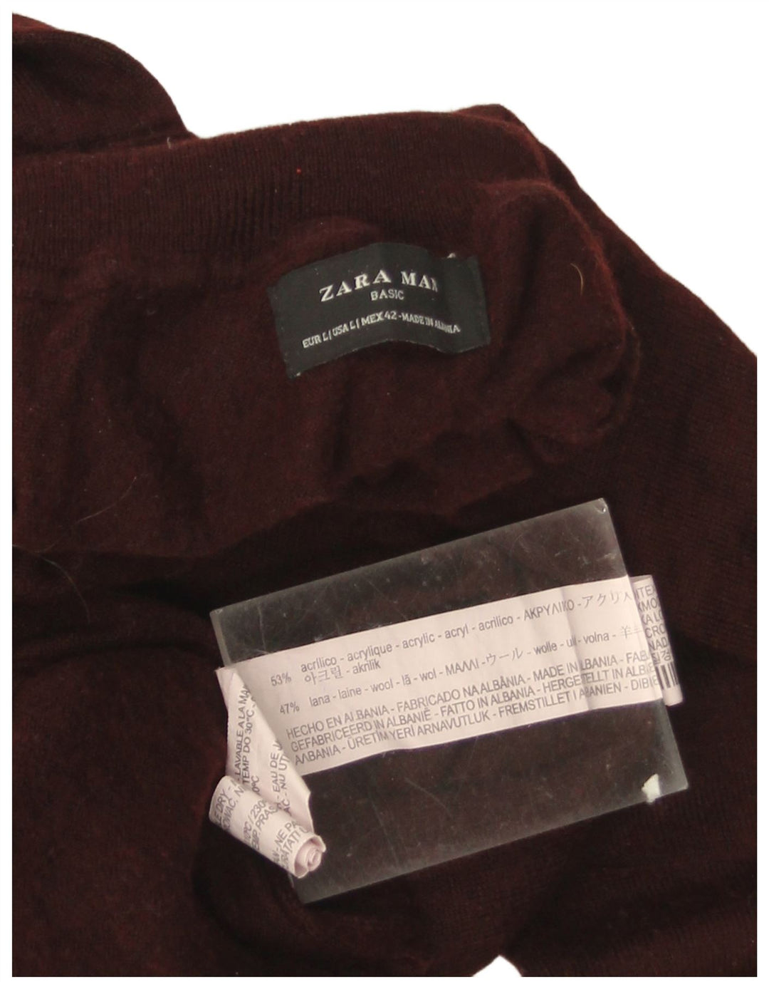 Zara Pull Col Roulé Homme Grand Acrylique Bordeaux