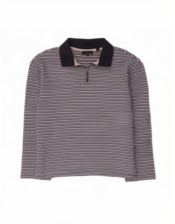 Ted Baker Polo de rugby à manches longues pour homme Taille 3 Bleu moyen rayé