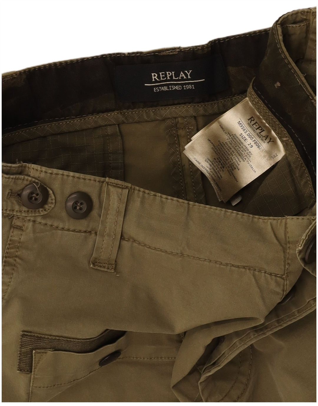 REPLAY Short Cargo Homme W29 Petit Kaki Coton