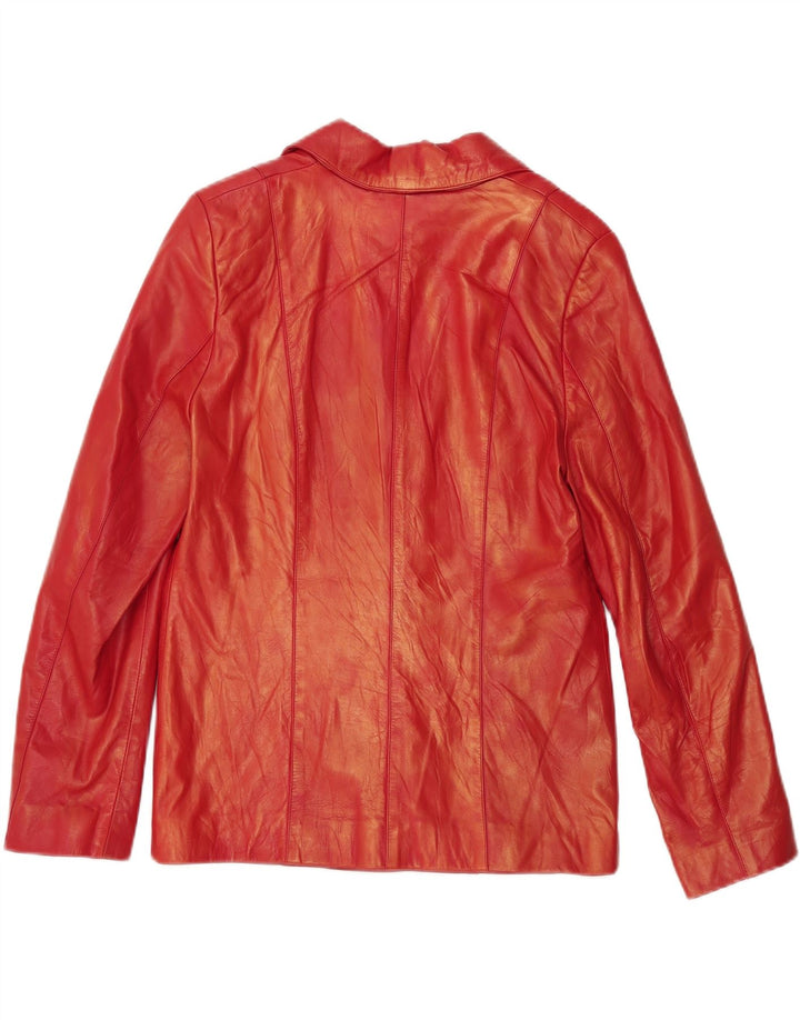 vintage Femme 3 Boutons Veste Blazer En Cuir EU 40 Cuir Rouge Moyen