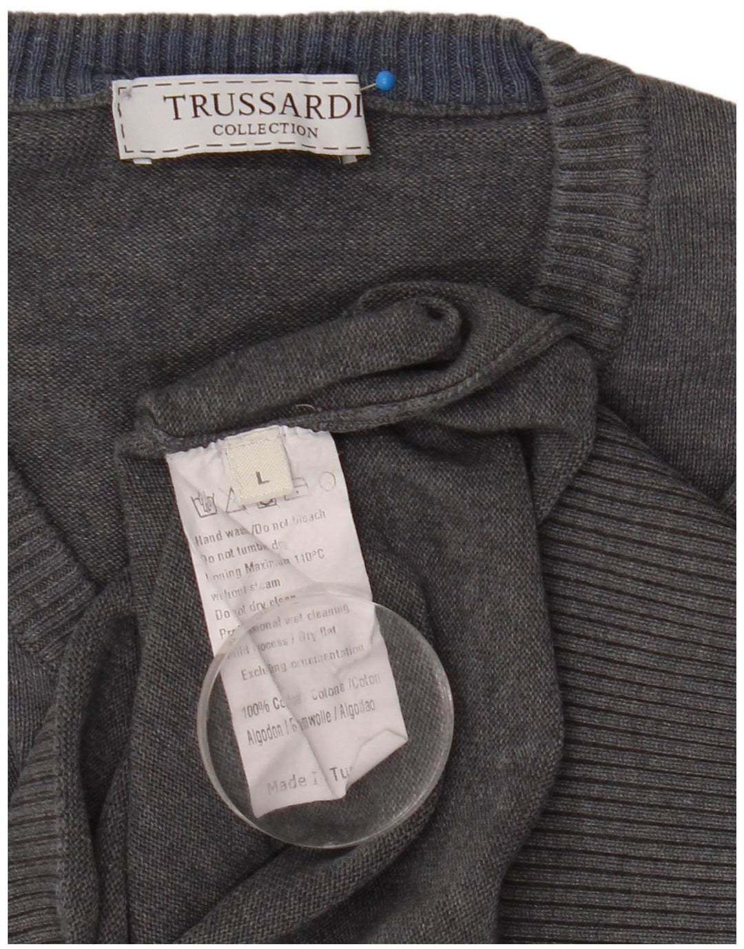 Trussardi Pull Col V Pull Large Gris Coton Homme