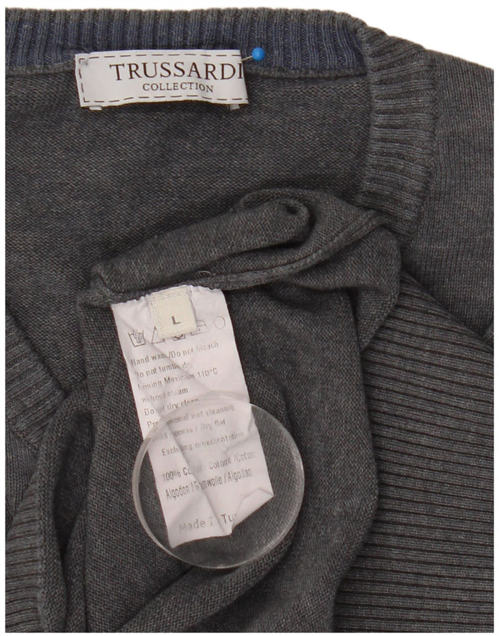 Trussardi Pull Col V Pull Large Gris Coton Homme