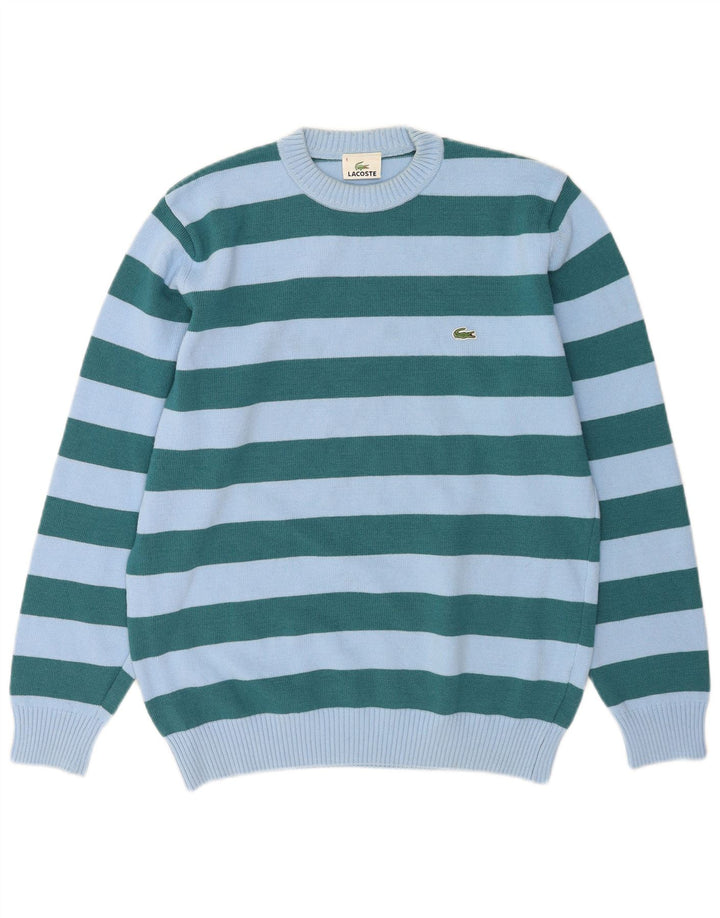 Lacoste Pull ras du cou pour homme Taille 4 Laine rayée bleu moyen