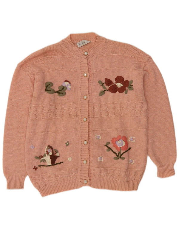 VINTAGE Femme Cardigan Pull UK 16 Grande Laine Florale Rose