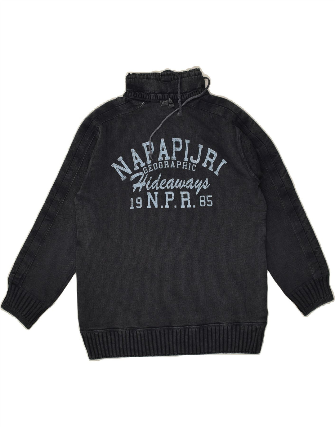NAPAPIJRI Boys Graphic Zip Neck Jumper Sweater 7-8 Years Grey Cotton | Vintage Napapijri | Thrift | Second-Hand Napapijri | Used Clothing | Messina Hembry 