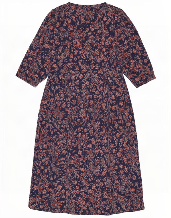 Seasalt Cornwall Robe longue à manches 3/4 pour femme UK 16 Grand Bleu Marine Floral