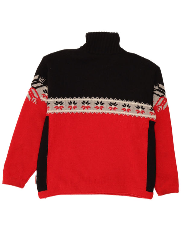 vintage Mens Zip Neck Jumper Pull XL Noir Fair Isle Laine