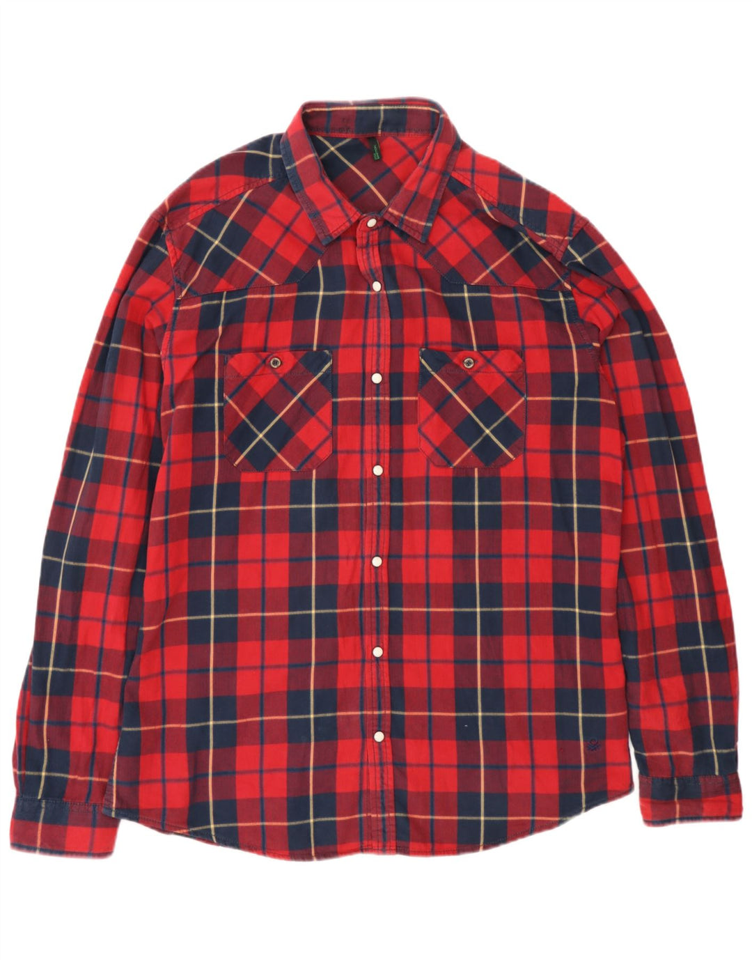 Benetton Chemise En Flanelle Homme Grand Carreau Rouge