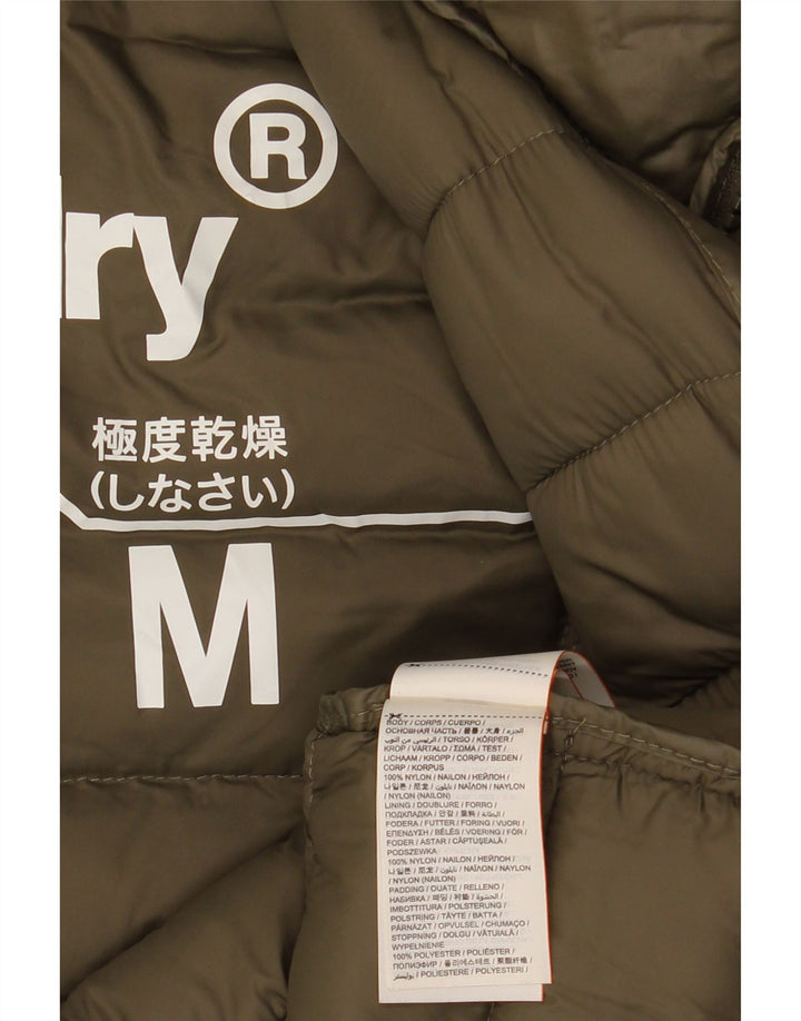 Superdry Manteau rembourré à capuche pour femme UK 14 Medium Khaki Nylon