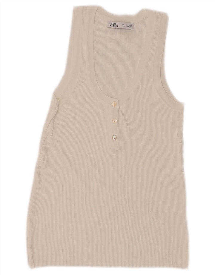 Zara Chemisier sans manches pour femme UK 14 Large Blanc