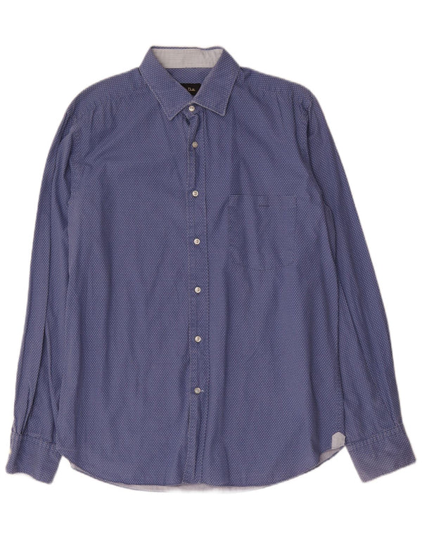 Massimo Dutti Chemise Slim Fit pour Homme en Coton à Pois Bleu Large