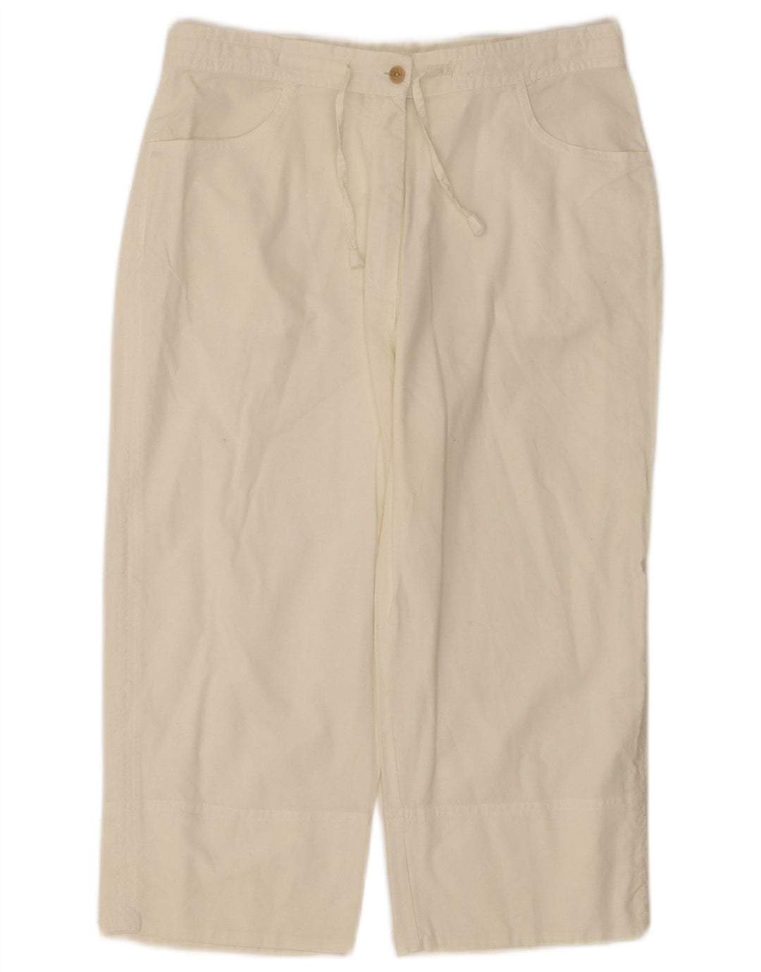 VINTAGE Pantalon Capri Droit Femme Moyen W28 L18 Coton Blanc