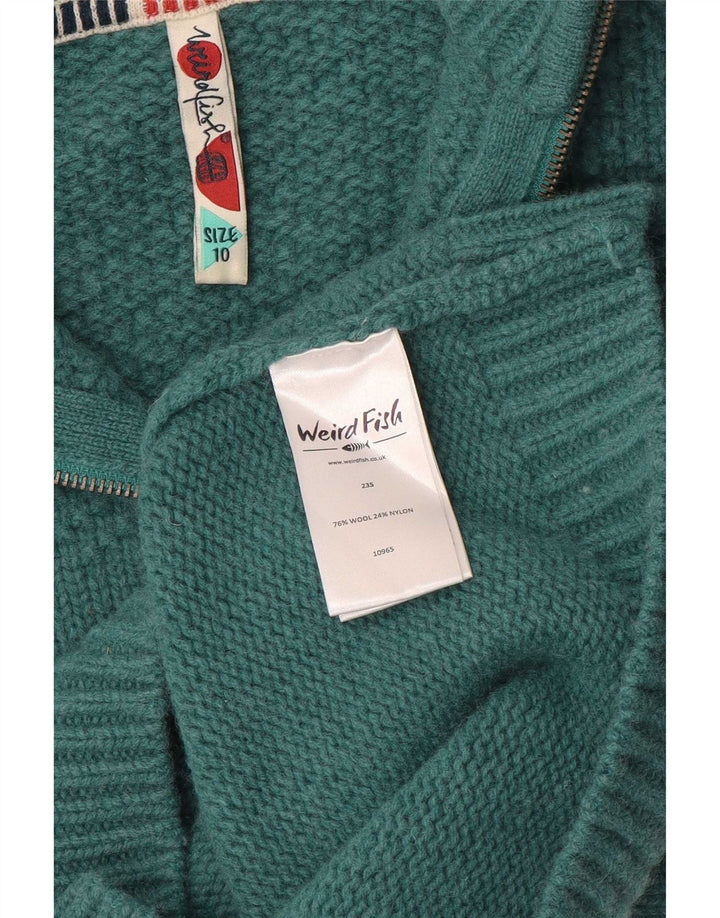 Weird Fish Pull à col zippé pour femme UK 10 Petite laine verte