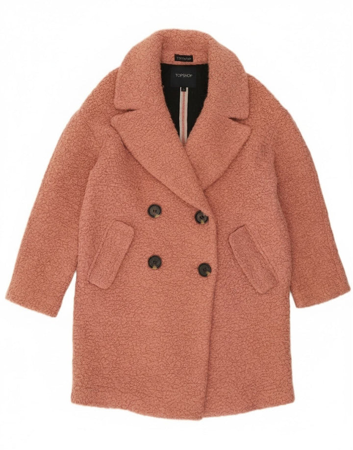 Topshop Manteau surdimensionné à double boutonnage pour femme UK 10 Petite laine rose