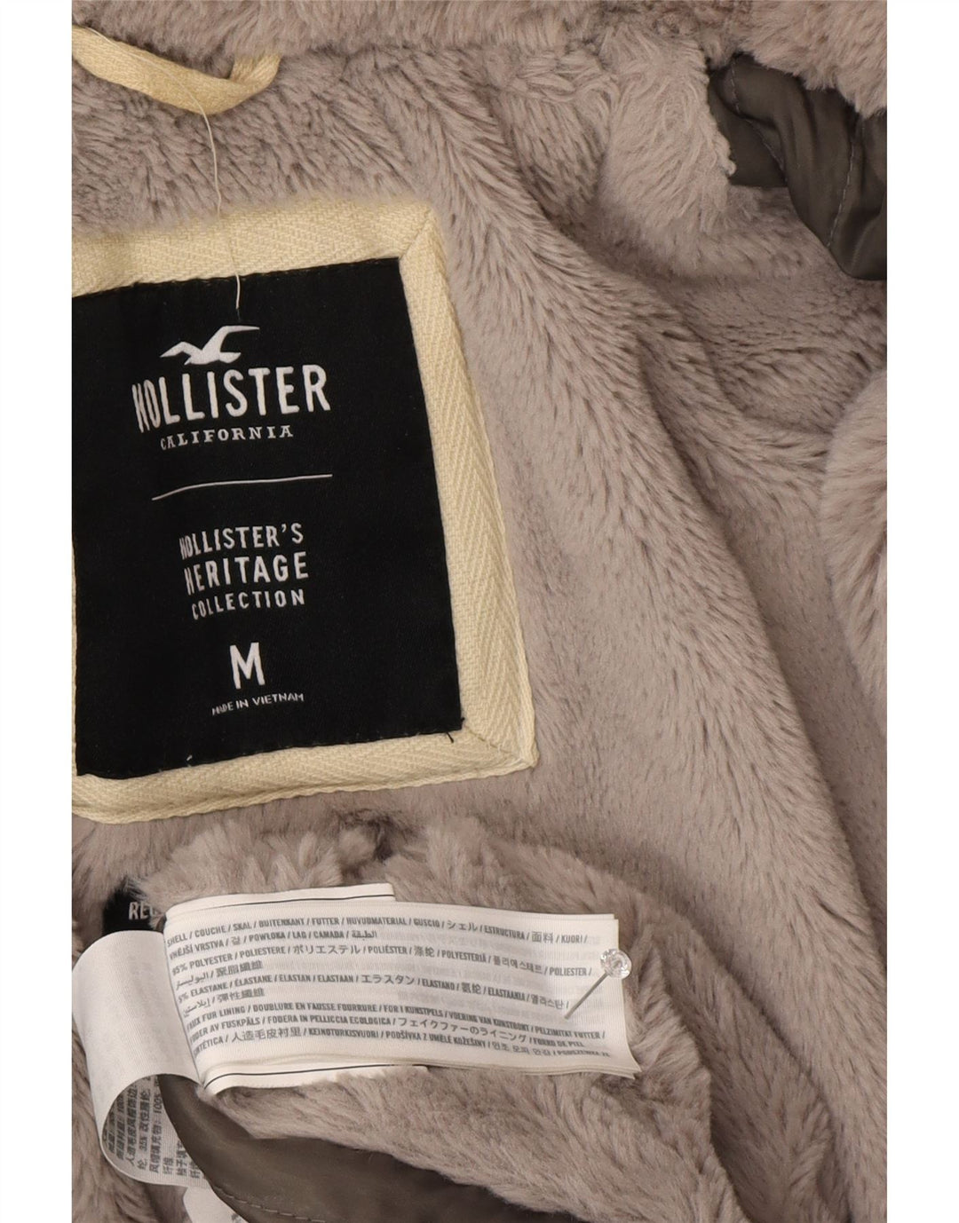 Hollister Veste Sherpa Parka À Capuche Pour Femme UK 14 Gris Moyen Polyester