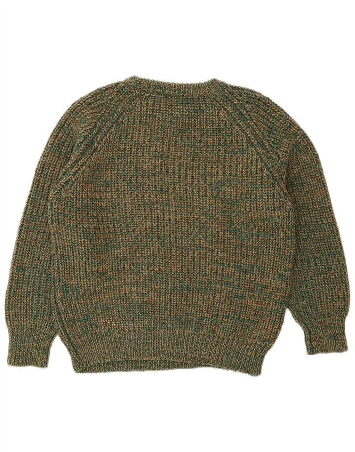 vintage Femme Crew Neck Jumper Pull IT 42 Laine mouchetée vert moyen